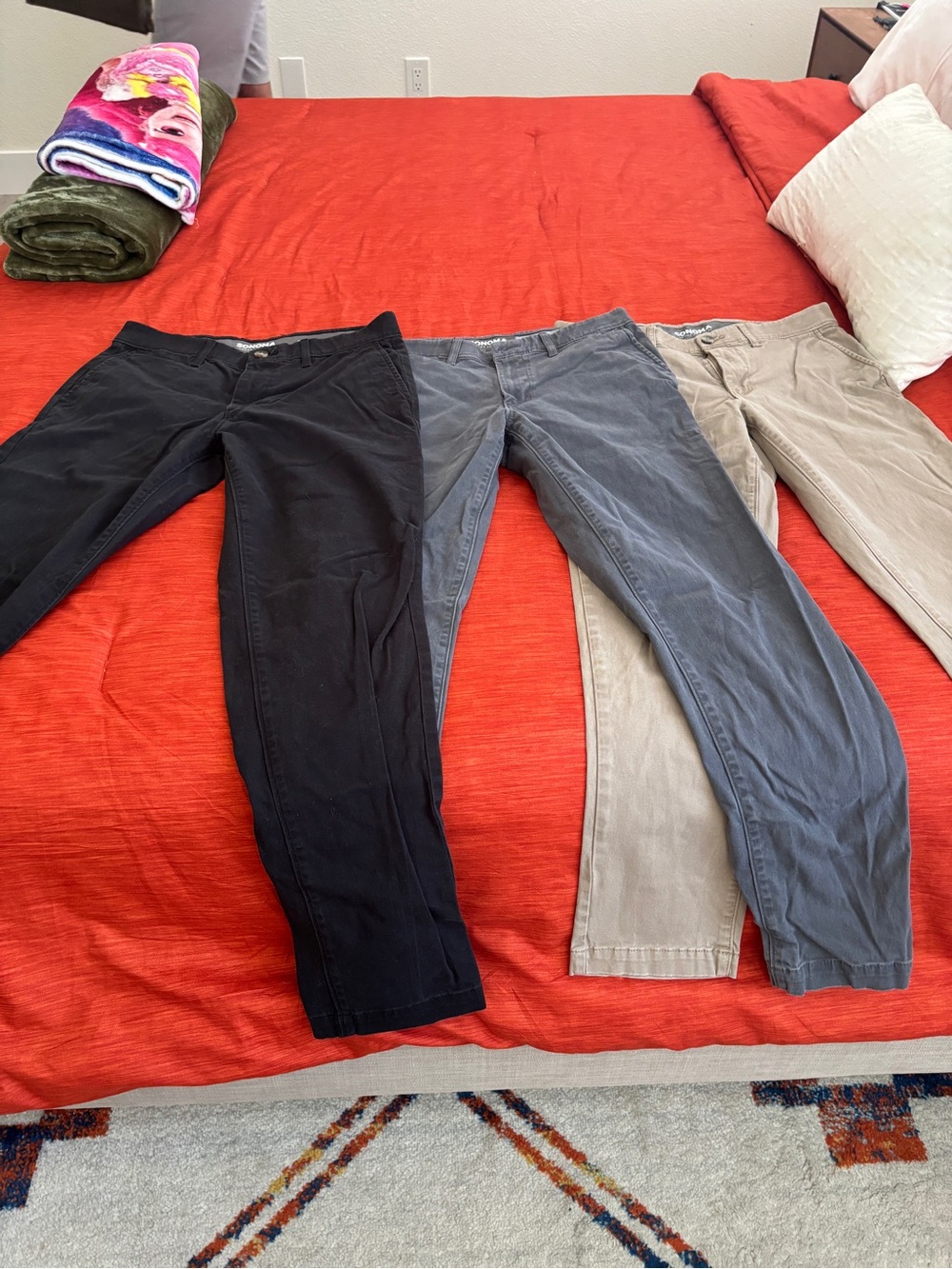Sonoma Men's Chino Pants in Black, Gray, and Khaki